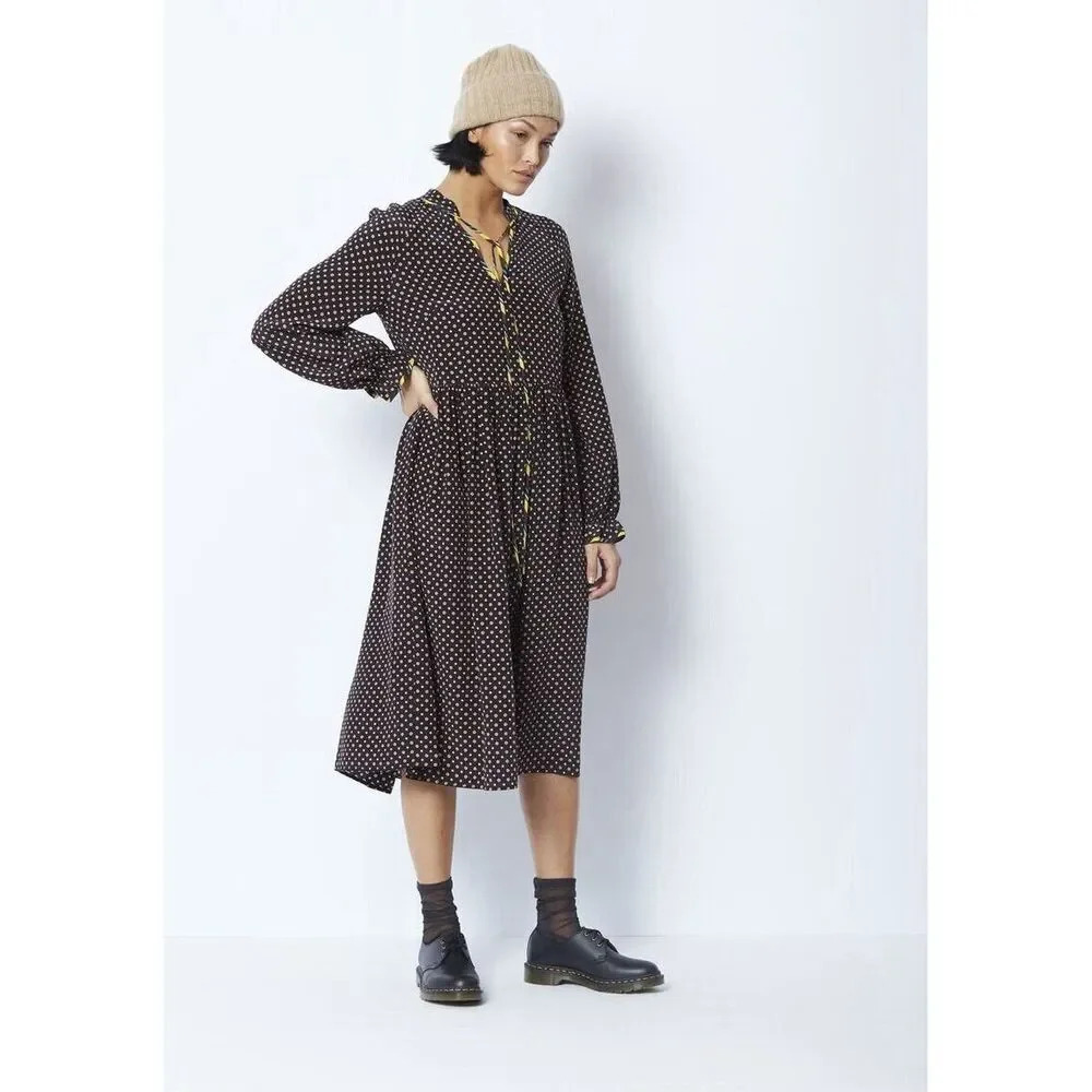 OPENING CEREMONY Silk Medallion Dress Women’s 10 Black Midi Long Sleeve $475